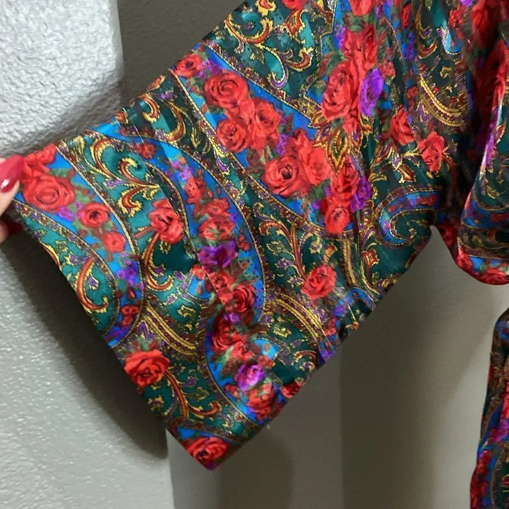 Victorias Secret Vintage Gold Label Satin Semi Sheer Robe Floral